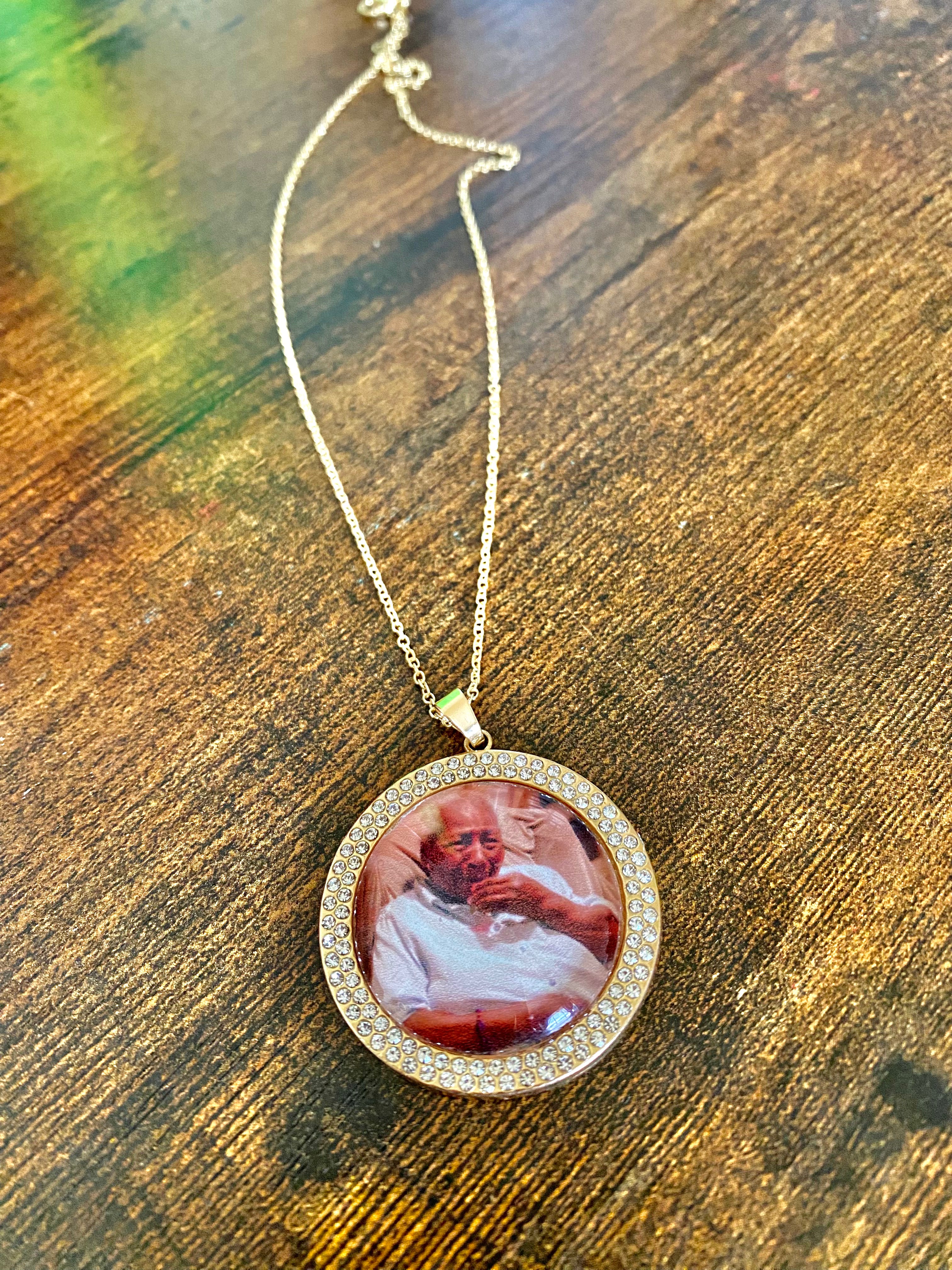 Gold Photo Pendant - The Lumière Collection | 25mm Round Photo Necklace, Bangle, or Keychain with Double Rhinestone Border