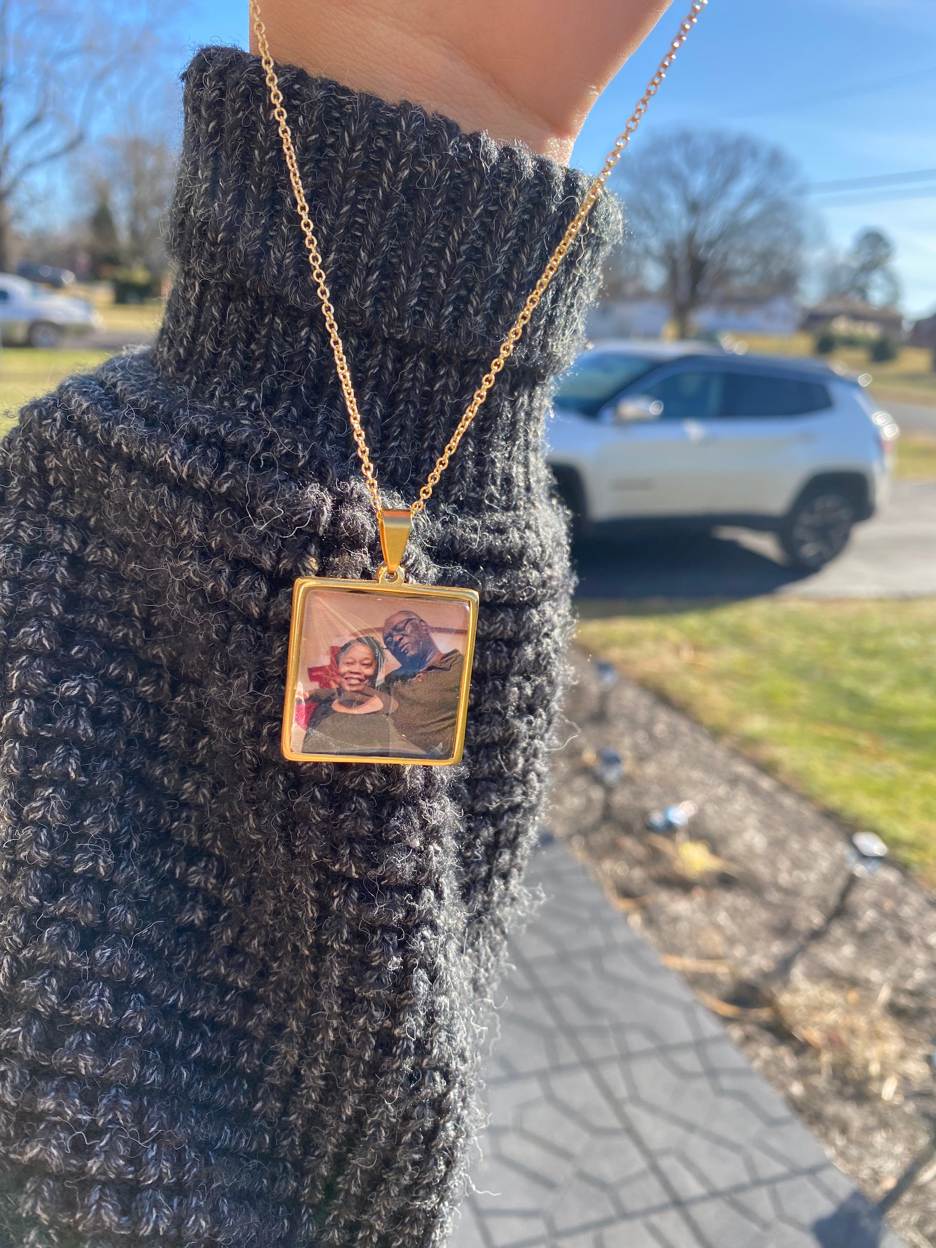 25MM Gold Photo Pendant | Necklace, Bangle, Keychain | Square Pendant