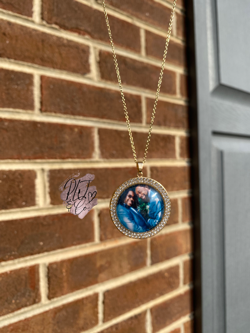 Gold Photo Pendant - The Lumière Collection | 25mm Round Photo Necklace, Bangle, or Keychain with Double Rhinestone Border