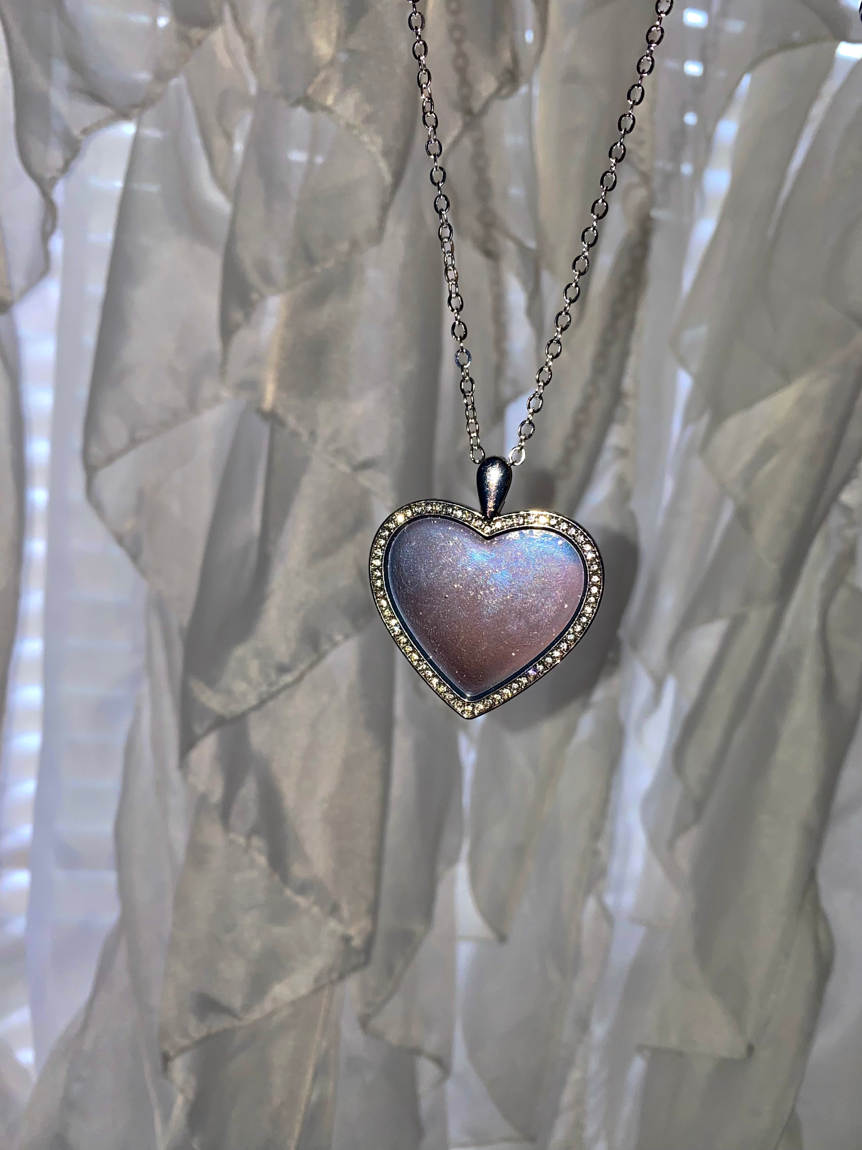 Silver Photo Pendant | The Amoré Collection| Necklace, Bangle, Keychain | 30MM Heart Shaped Photo Pendant with Rhinestone Border