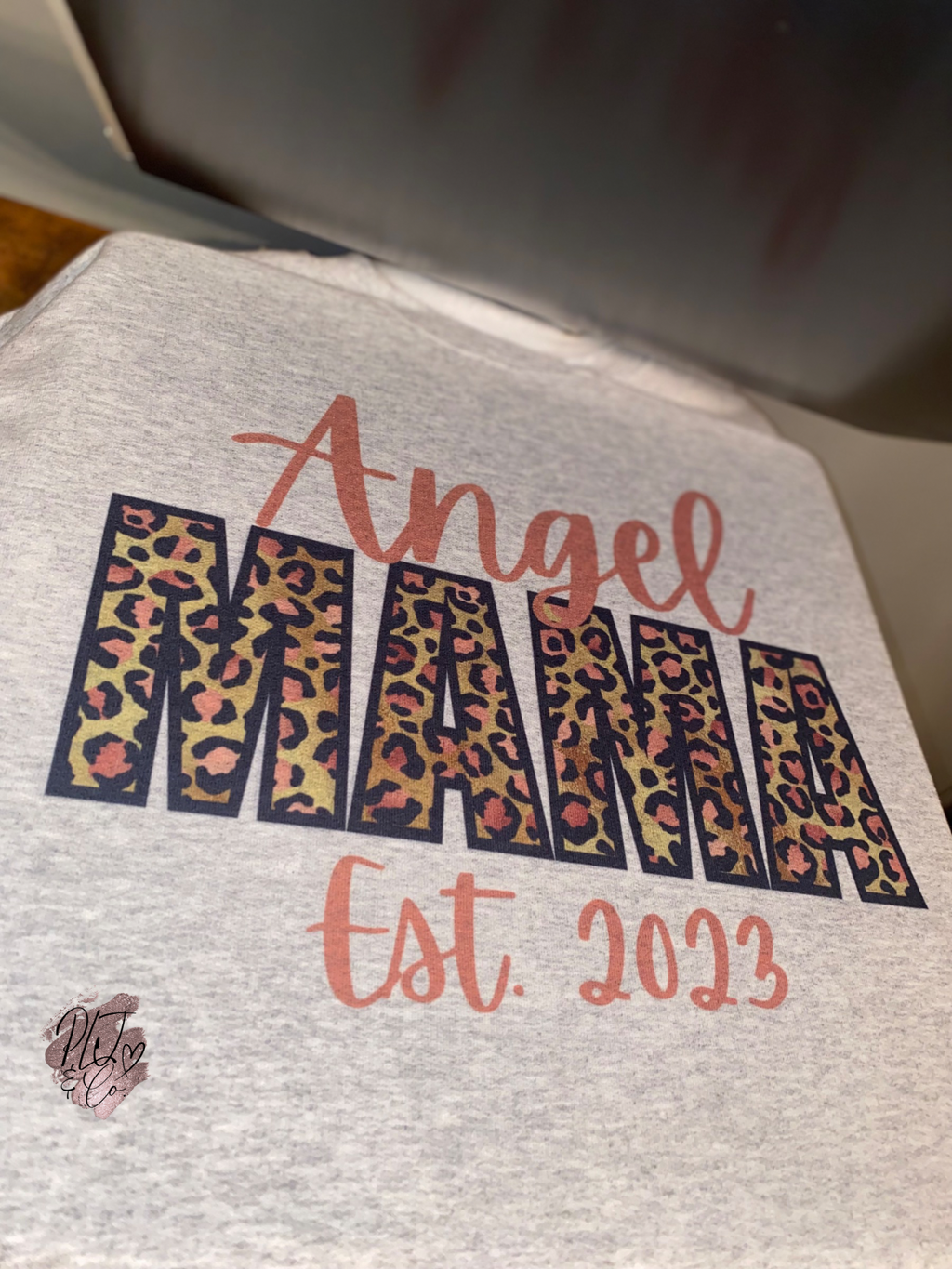 Angel Mama Shirt | Leopard Print & Rose Gold | Custom Women’s Apparel