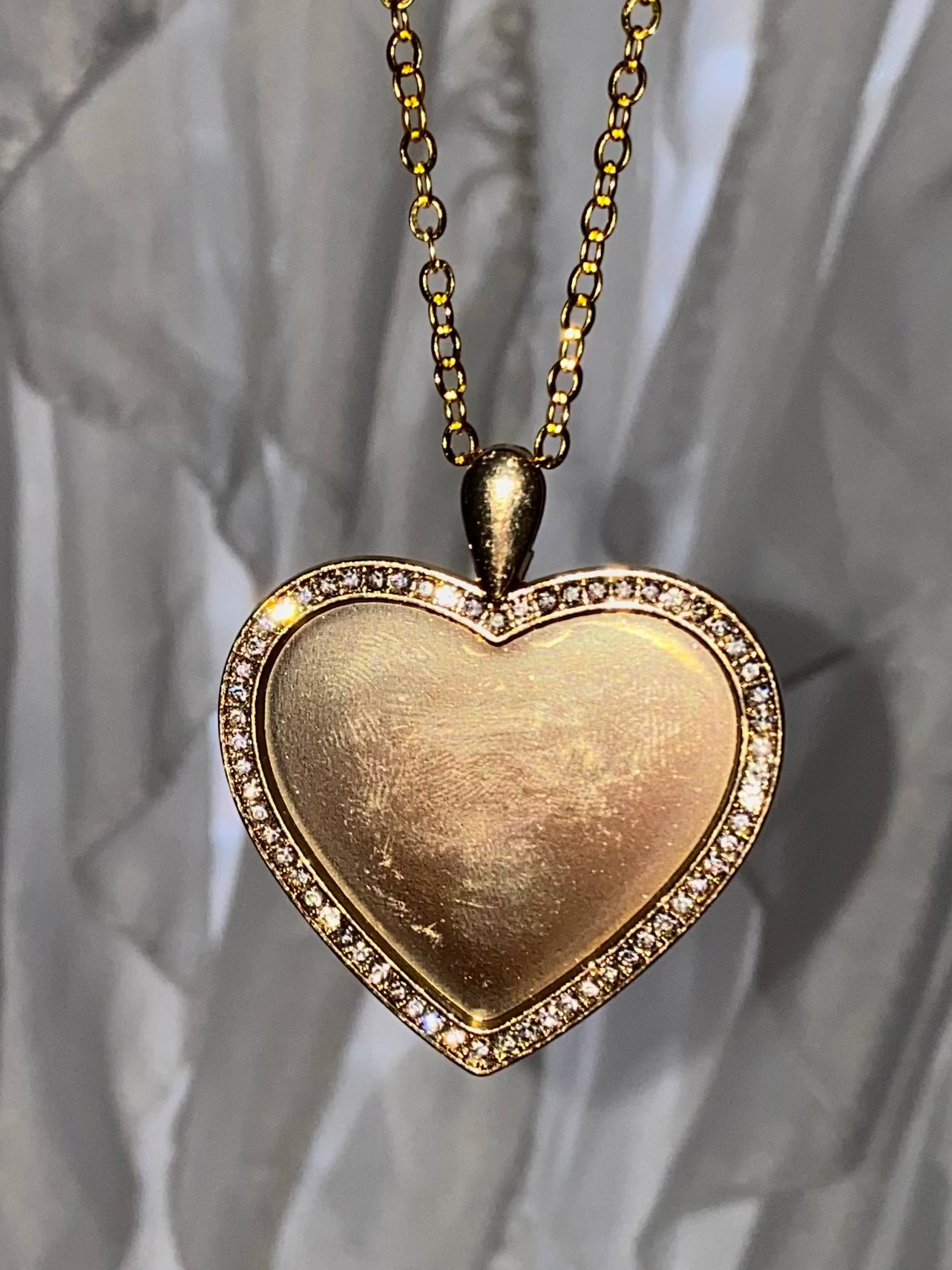 Gold Photo Pendant - The Amoré Collection | 30mm Heart Shaped Photo Necklace, Bangle, or Keychain with a Rhinestone Border