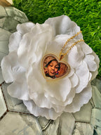 Gold Photo Pendant - The Amoré Collection | 30mm Heart Shaped Photo Necklace, Bangle, or Keychain with a Rhinestone Border