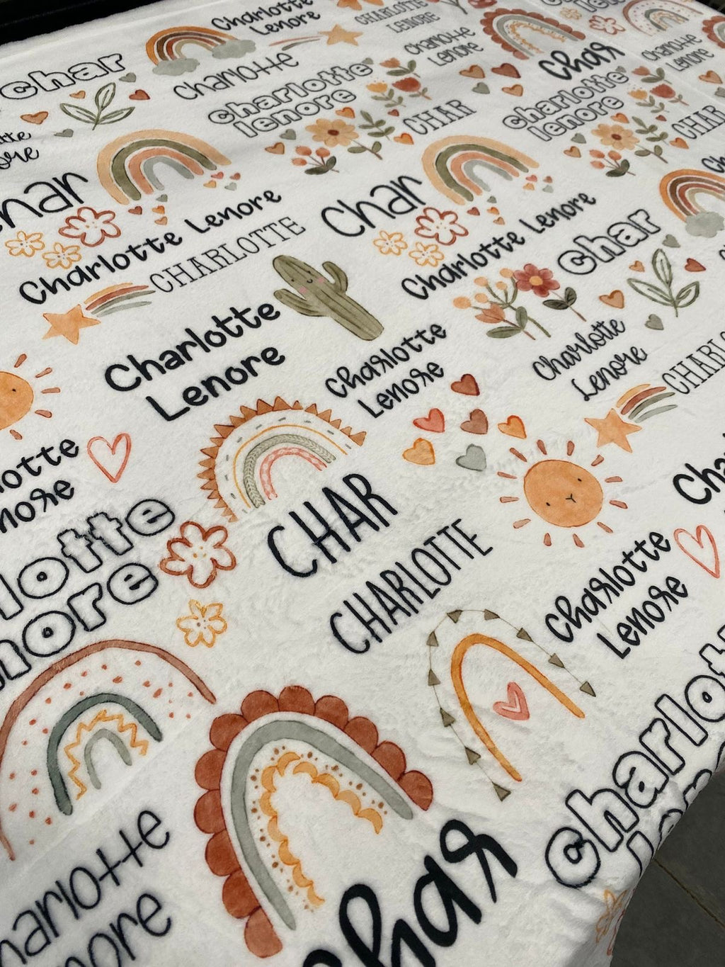 PERSONALIZED BABY BLANKET “Boho Baby Essentials” 30X40” POLYESTER FLEECE