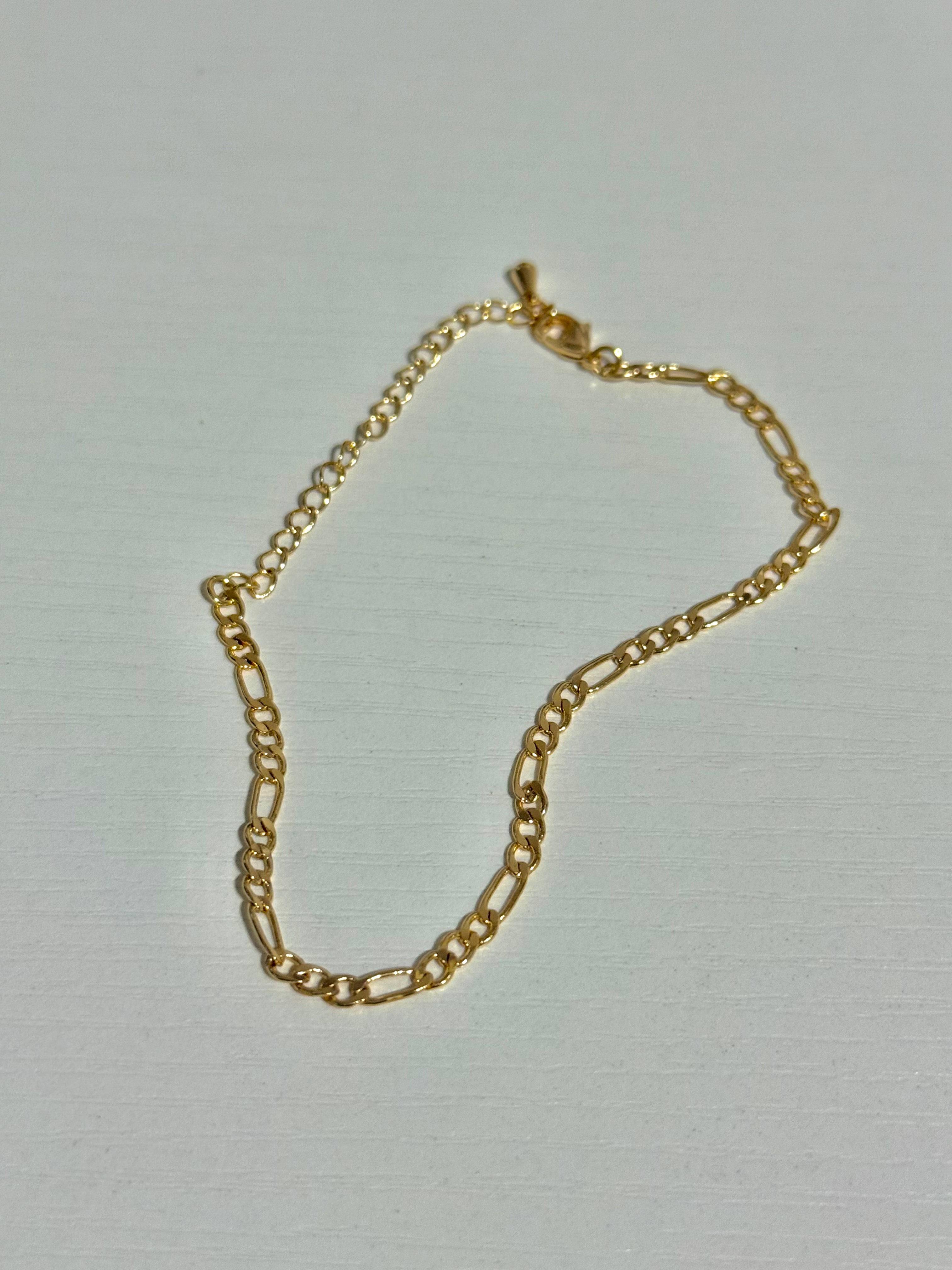 Gold Adjustable Figaro Chain Bracelet | Charm Bar Base