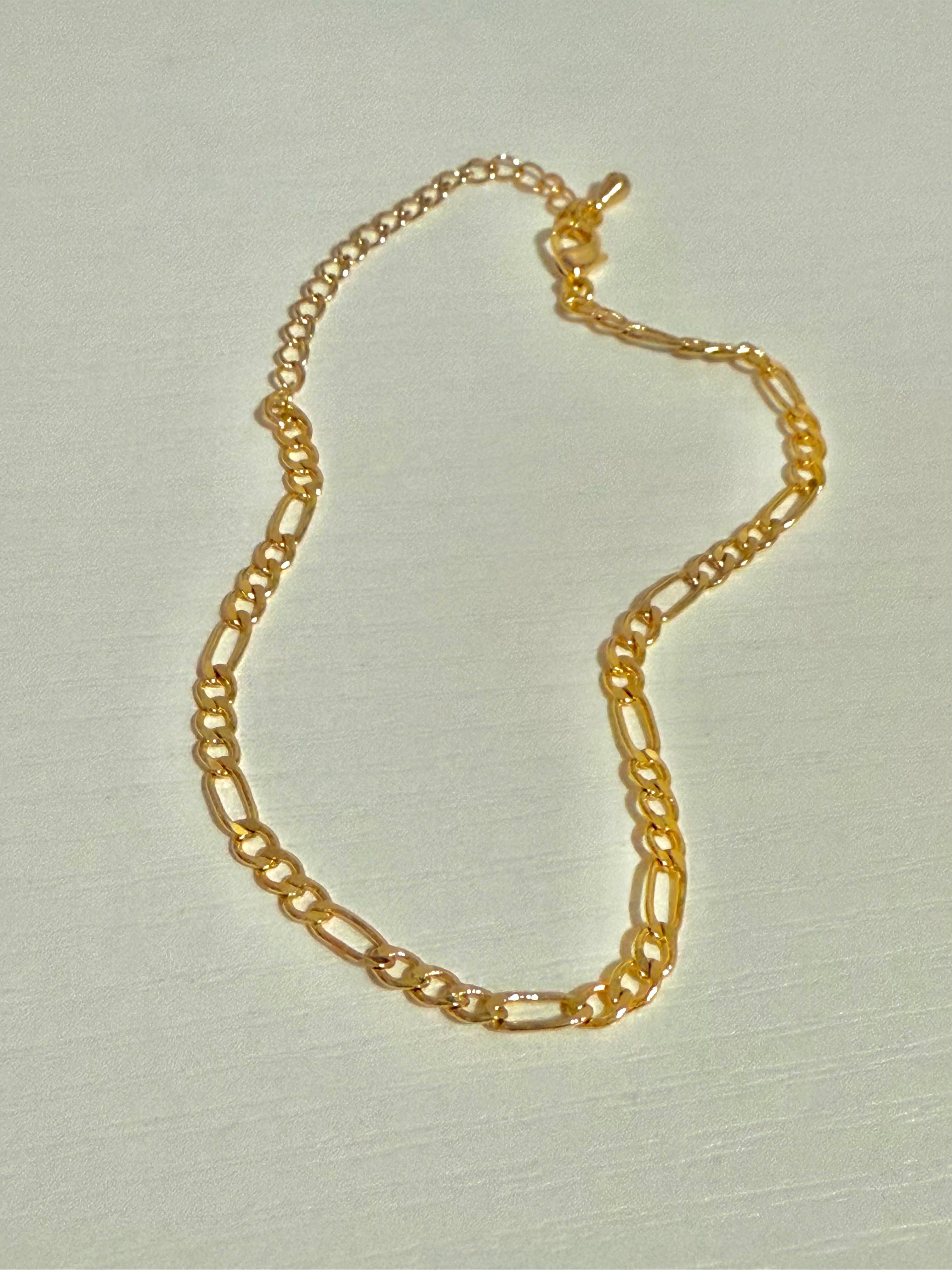 Gold Adjustable Figaro Chain Bracelet | Charm Bar Base