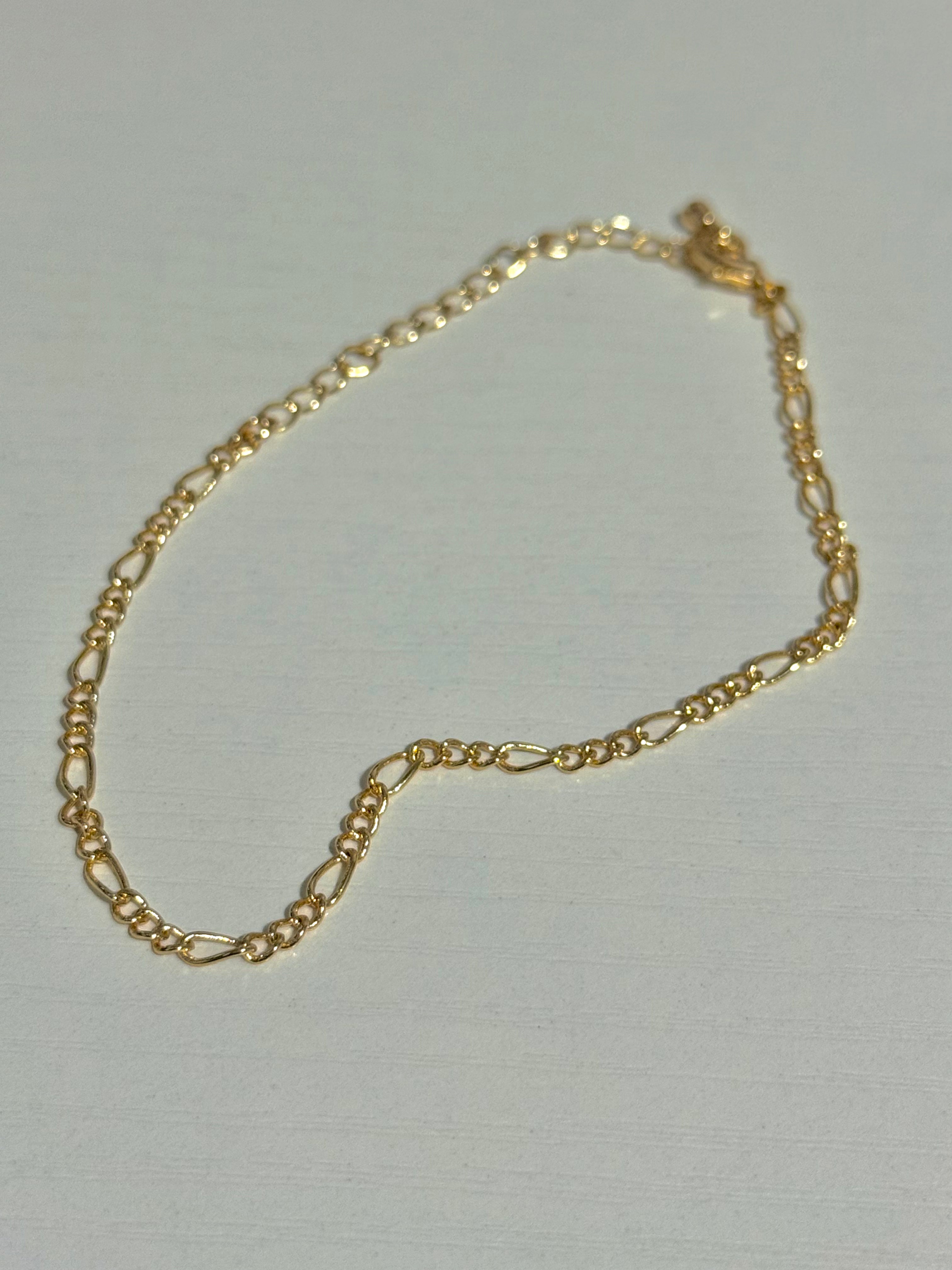 Dainty Gold Adjustable Figaro Chain Bracelet | Charm Bar