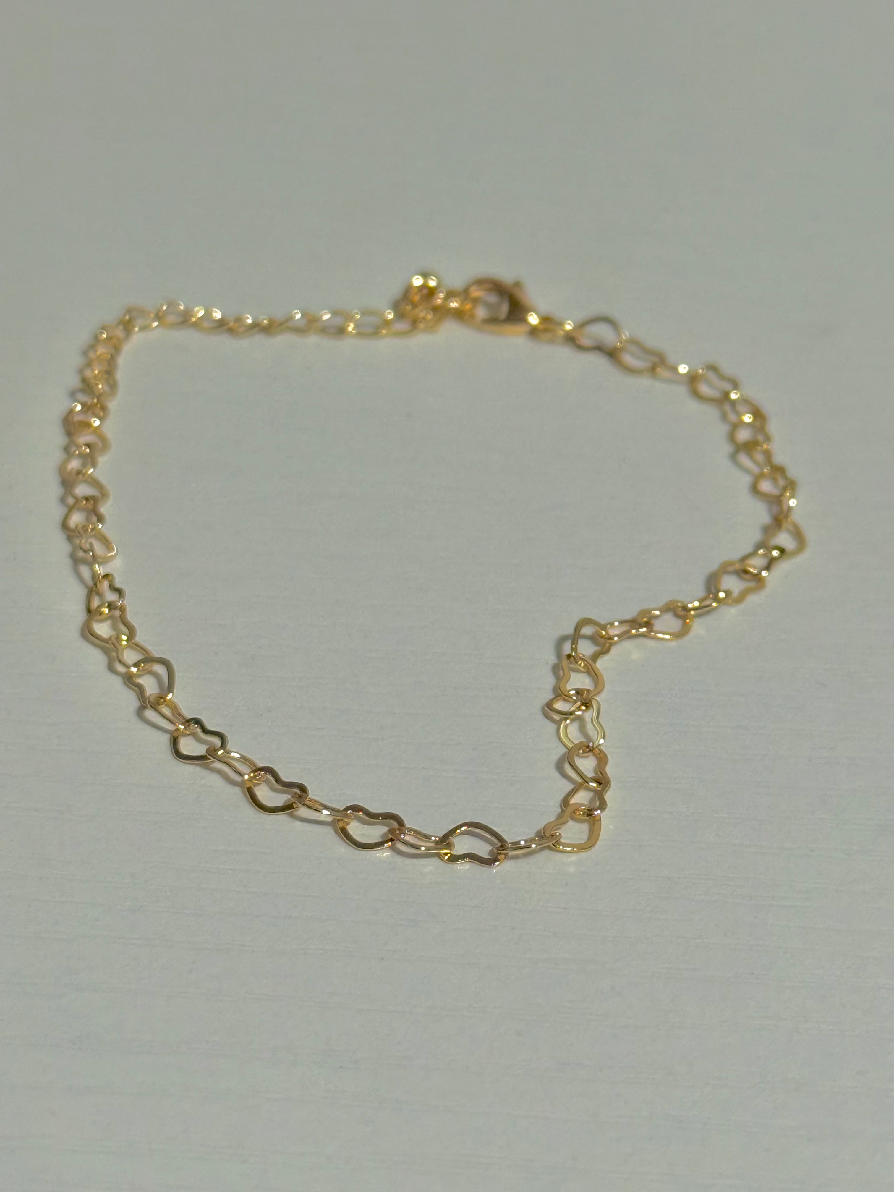 Gold Heart Chain Link Adjustable Bracelet | Charm Bar Base