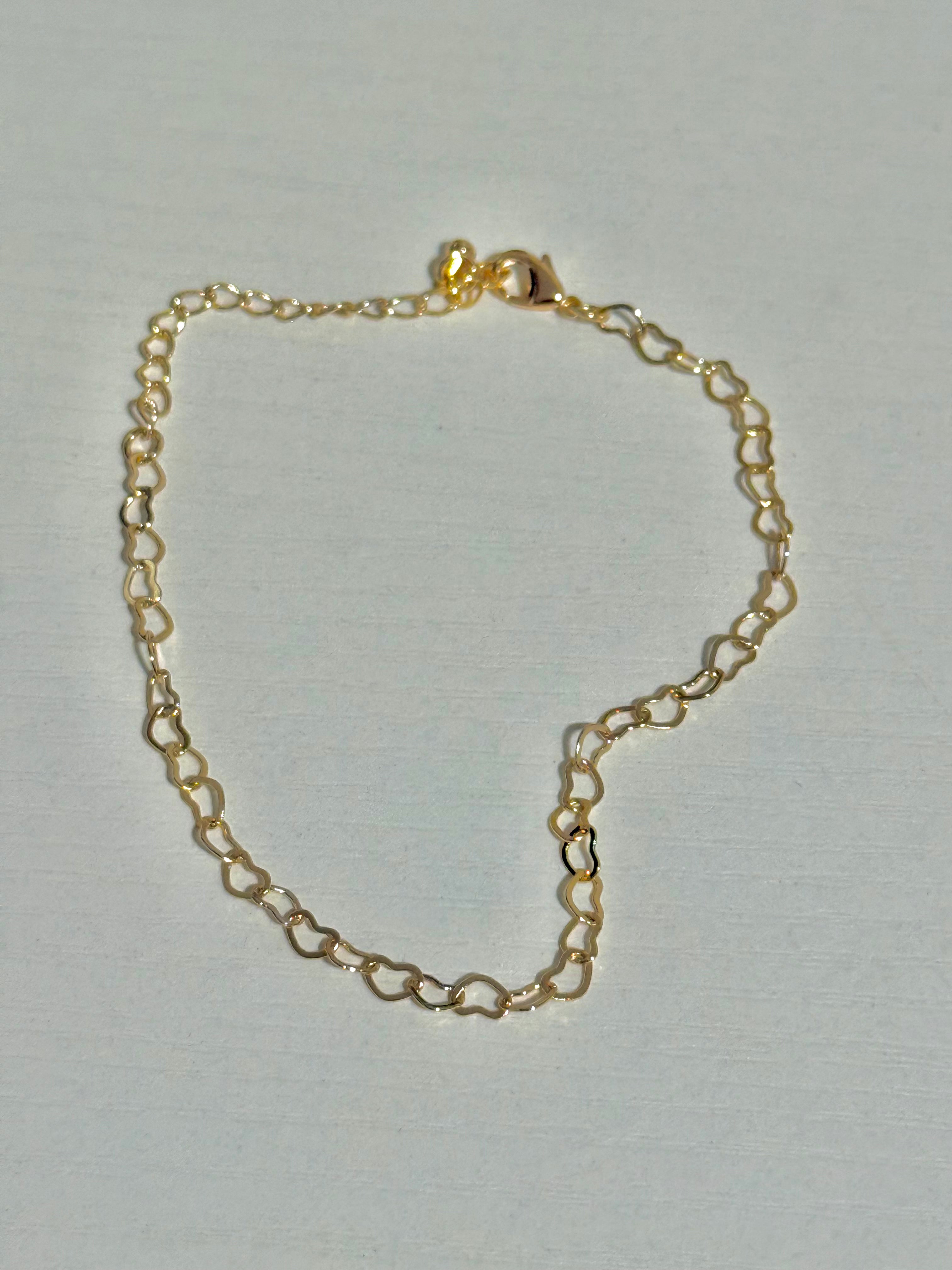 Gold Heart Chain Link Adjustable Bracelet | Charm Bar Base