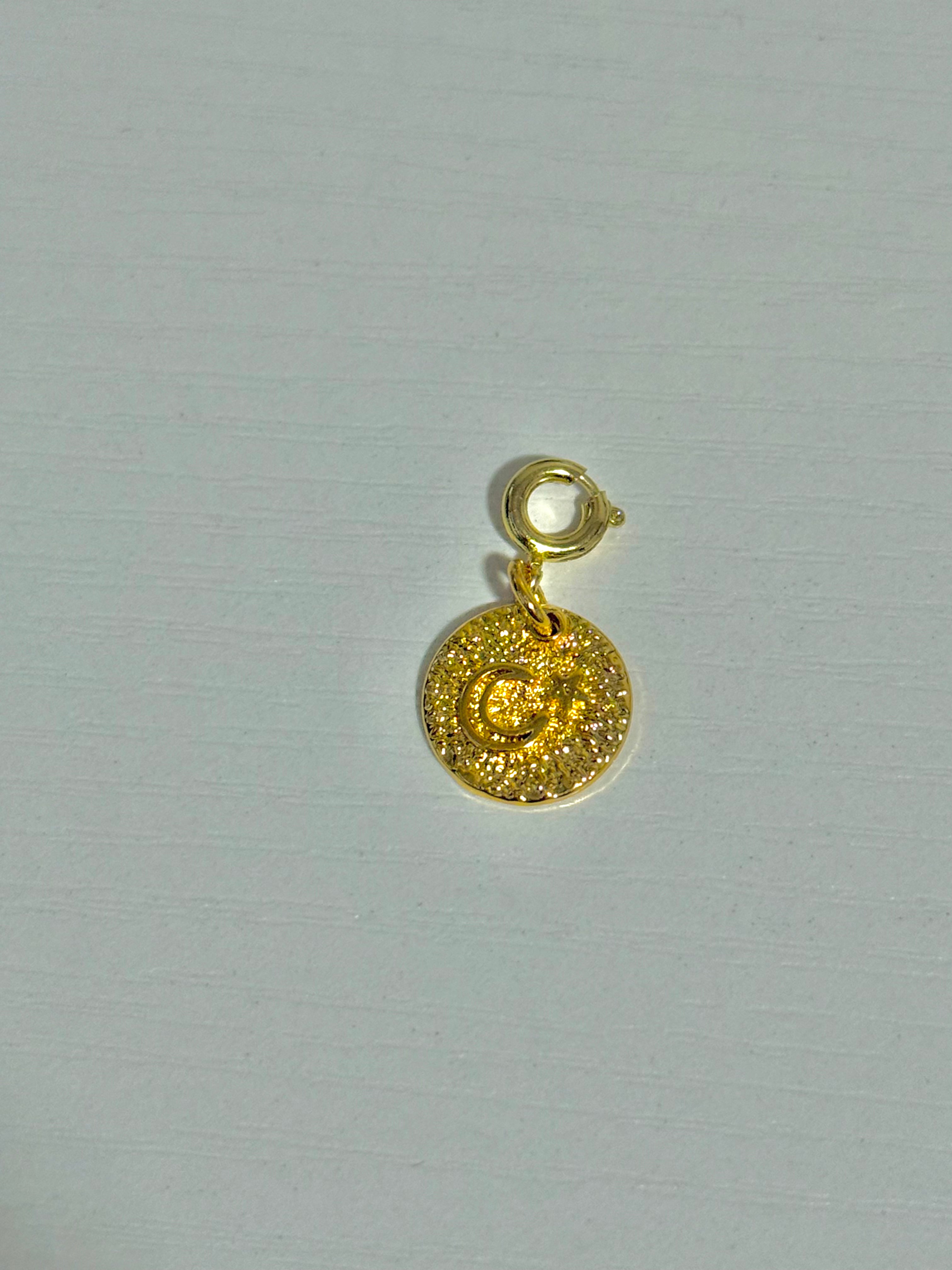 Gold Pressed Coin Style Moon & Star Charm