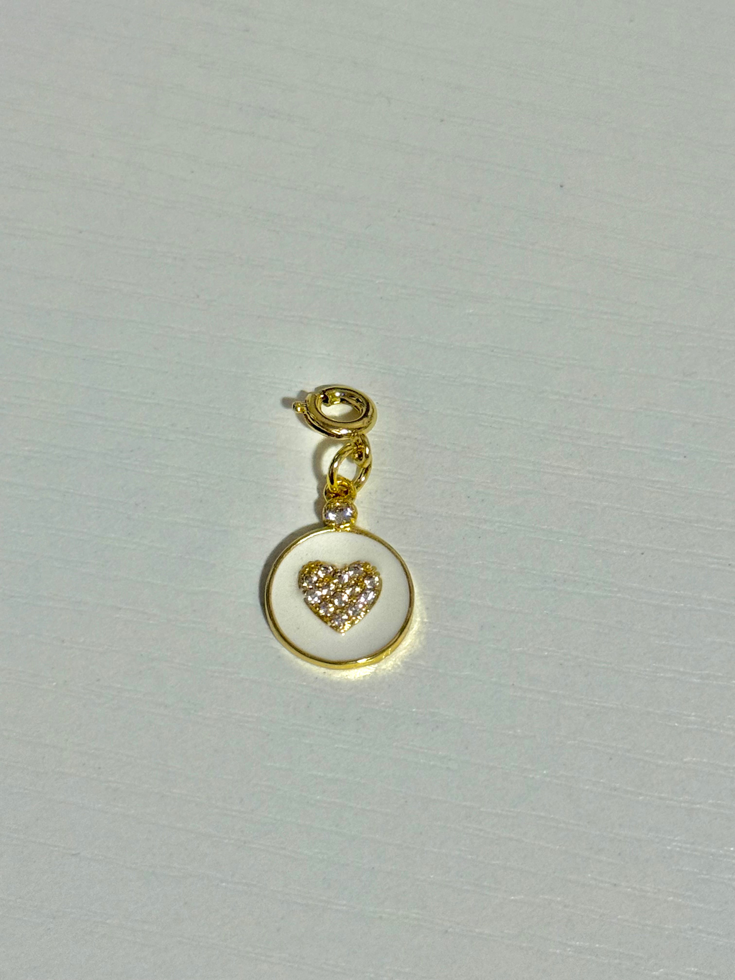 Gold & White Heart Charm