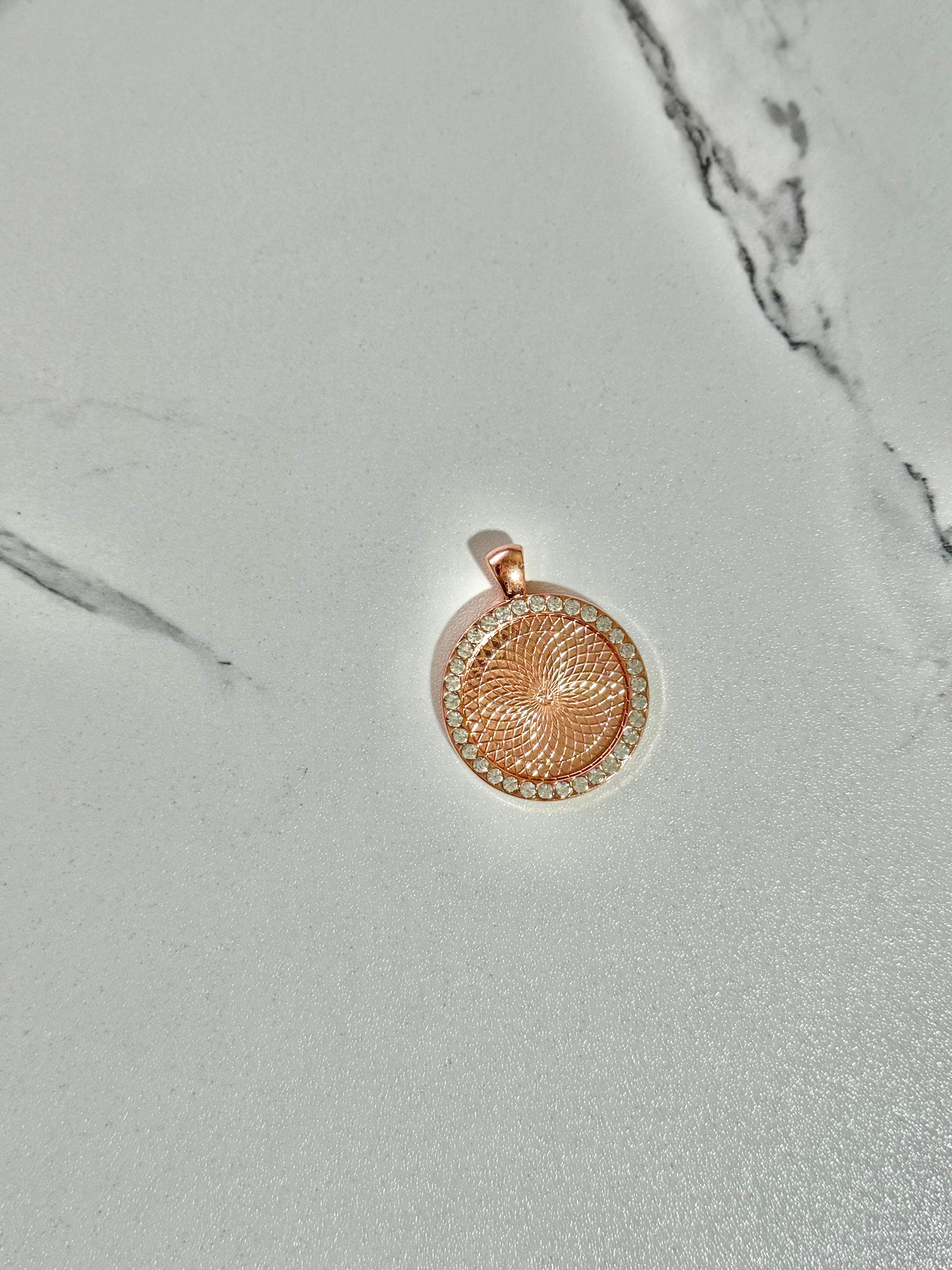 Rose Gold Photo Pendant | The Remi Collection | Necklace, Bangle, Keychain | 25MM Round Photo Pendant with Rhinestone Border