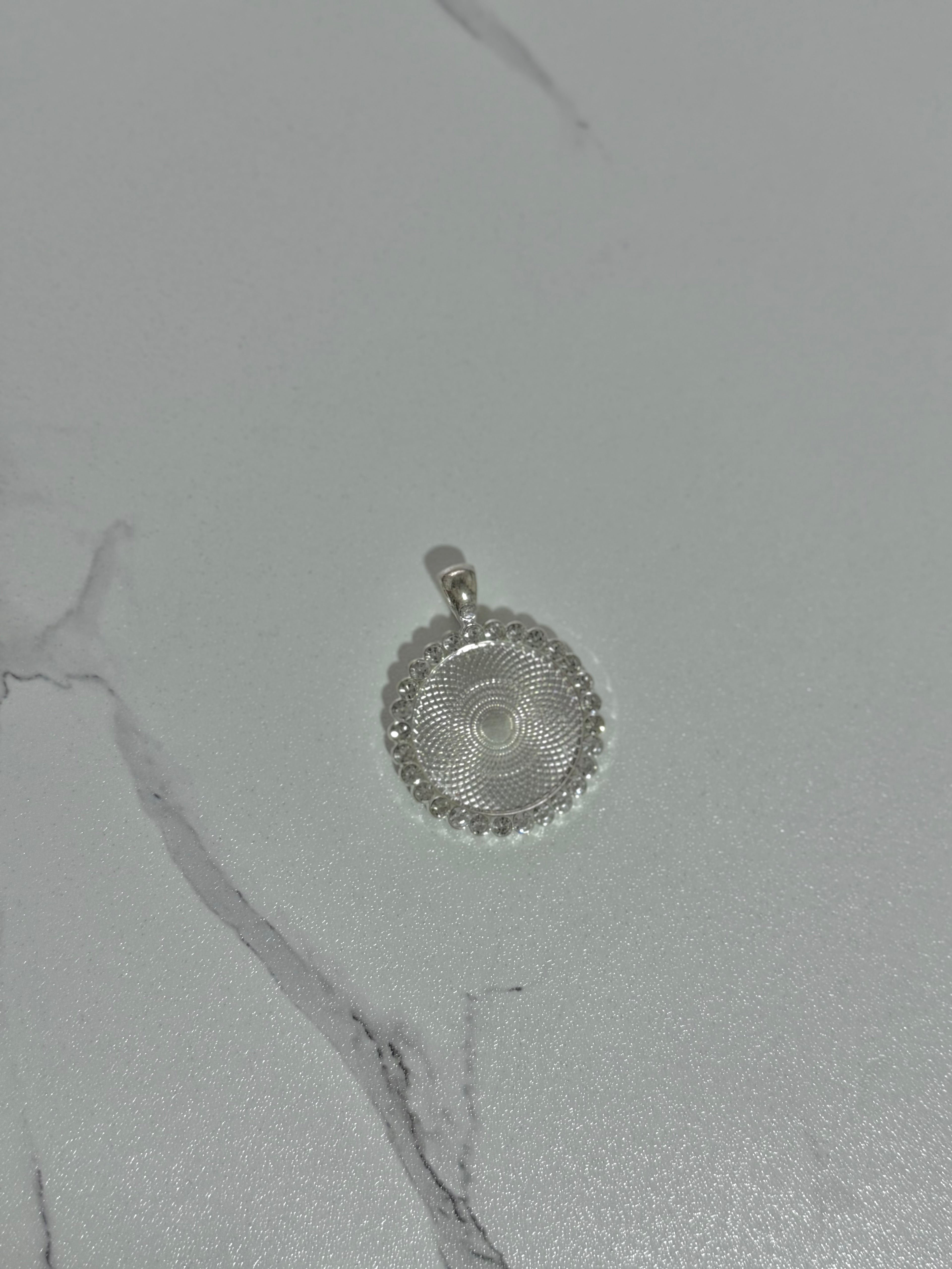 Silver Photo Pendant | The Remi Collection | Necklace, Bangle, Keychain | 25MM Round Photo Pendant with Rhinestone Border
